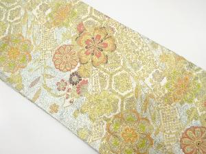 短冊に花模様織り出し　袋帯